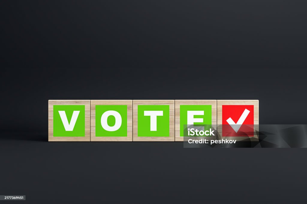 Spell Vote Wooden Blocks Spelling Vote With A Check Mark On A Dark Background 3d ...