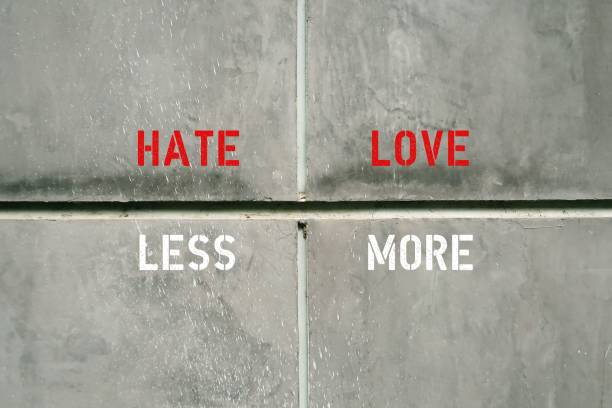istock Rough cement wall background with text inscription - HATE LESS LOVE MORE - decision to stop hating and start loving. Self reminder to have compassion, stop being judgmental and be forgiving 2177371473