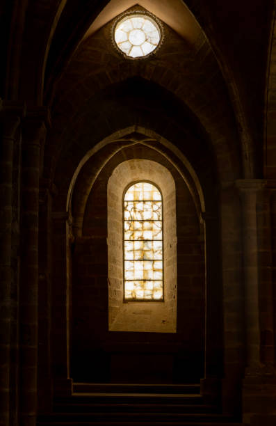 Stained glass shot of the church built in the twelfth century in Romanesque style, zoom 18/135, 100 iso, f 5, 1/80 second