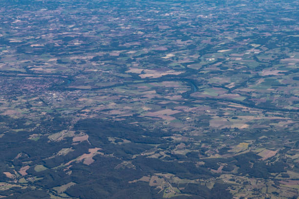 istock looking down at planet earth from a plane in flight mode over the Occitania region 2177380225