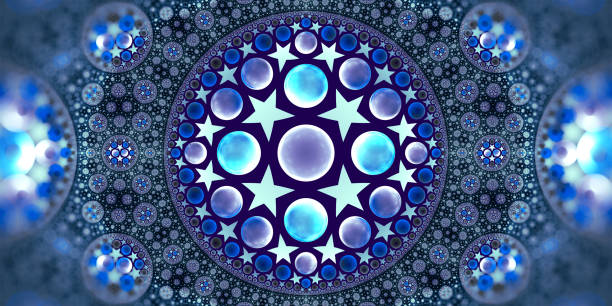 Stars and moons fractal art abstract background. Mathematical uniform hyperbolic tiling.
