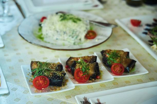 istock Eggplant rolls on the festive table. National dishes. 2177381575