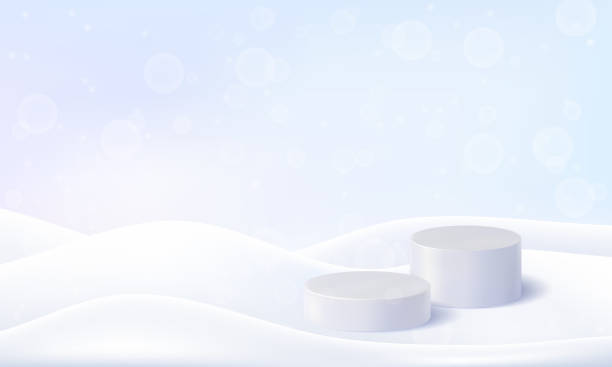 istock Snow border podium, 3d vector background. Winter snow mountain sale banner. Pile snowdrift cap on realistic ground. Pastel landscape with snowy flakes drop. White ice hill, wavy mound scene frame 2177383818