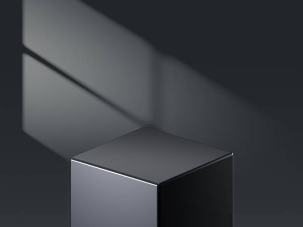 istock Black product podium display background stage on 3d luxury presentation showcase empty platform studio. Minimal stand dark scene pedestal backdrop with elegant advertising geometric mockup design. 2177388714