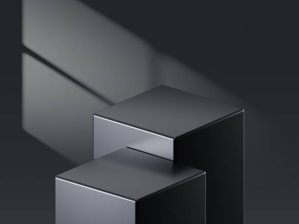istock Black product podium display background stage on 3d luxury presentation showcase empty platform studio. Minimal stand dark scene pedestal backdrop with elegant advertising geometric mockup design. 2177388716