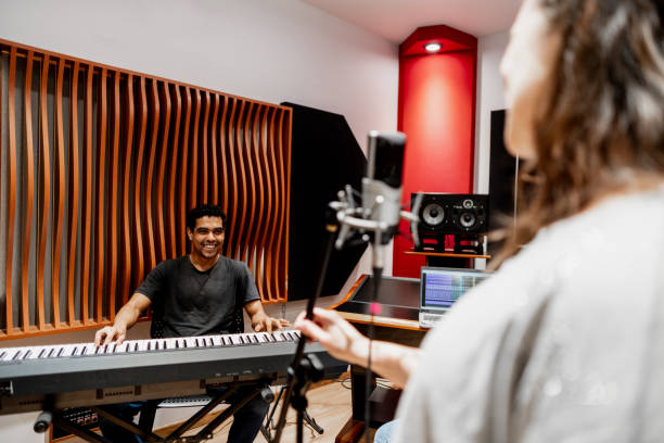 istock Young man playing synthesizer at music studio 2177391522