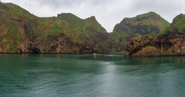istock Panoramic view of Heimaey Island cliffs and calm waters, Iceland 2177392605