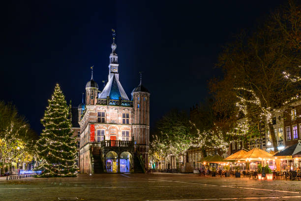 istock Deventer Brink town square at the Waag with a Christmas tree at night 2177392732
