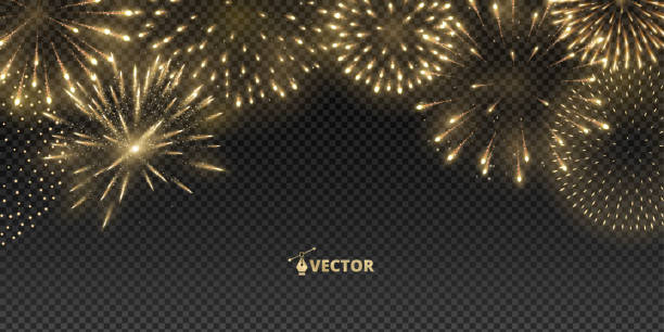istock Shiny golden fireworks explosion isolated. Holiday decoration for Christmas and New year party. Festive background for birthday invitations, wedding, diwali banners. Easy to change colours. Vector. 2177393221