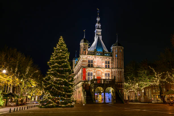 istock Deventer Brink town square at the Waag with a Christmas tree at night 2177393302