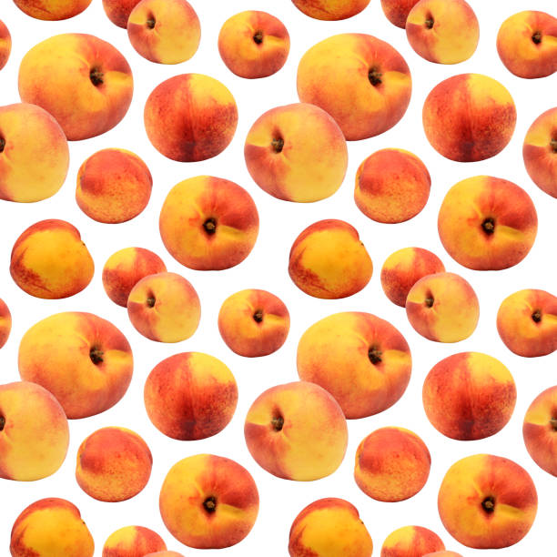 istock Nectarine isolated on white background. Seamless pattern for design. Juicy fresh whole fruit. Summer print wallpaper. Top and side view 2177393795