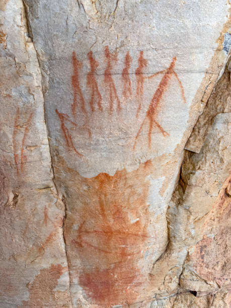 Bushmen rock painting of a human figure with a hunting bow and arrow, South Africa