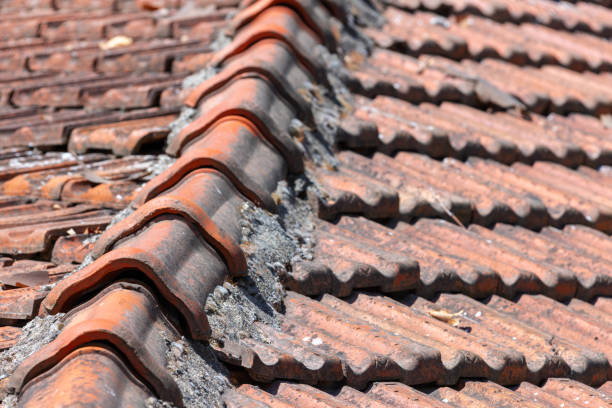 istock Vintage red roof tiling, background texture 2177402020