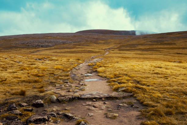 Looking along the Ben MacDui path towards the summit plateau in the Cairngorms region of Scotland.