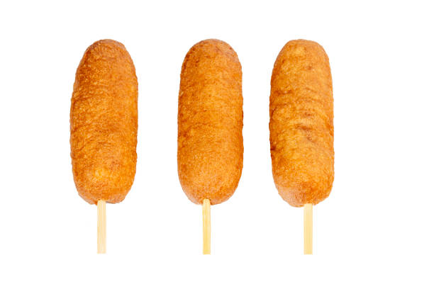 istock Corn dogs with different fillings and different sauces. isolated on background. 2177413036