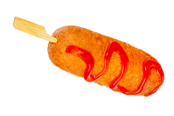 istock Corn dogs with different fillings and different sauces. isolated on white background. 2177413039