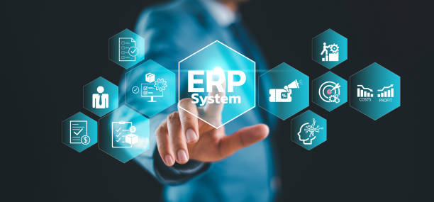 istock ERP software system for business planning concept.  Enterprise accounting resource network solution. Business people use smartphone with ERP data icon to analyze marketing sale technology in office 2177414500