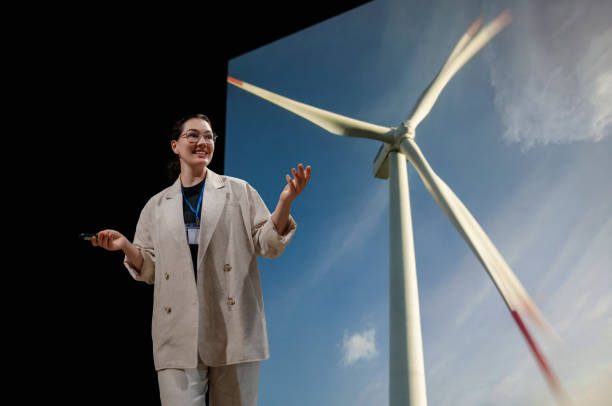 istock woman is talking about renewable energy 2177415282