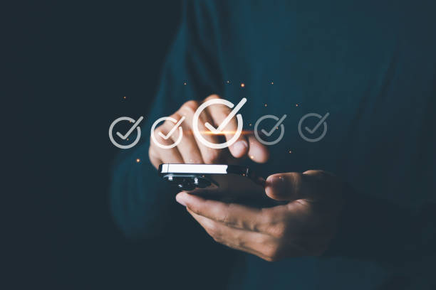 istock Businessman doing checklist online on smartphone .  questionnaire, evaluation, online . 2177418851