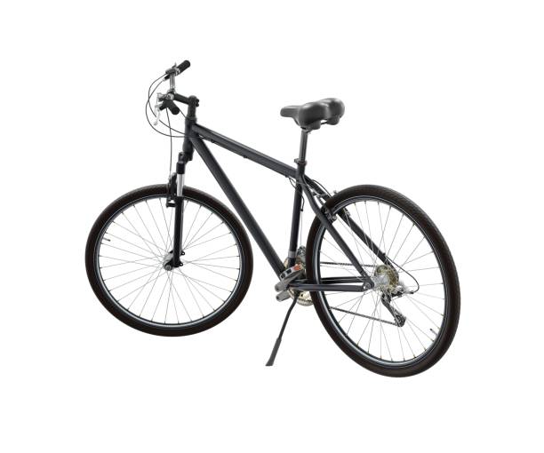 istock Black bicycle standing on kickstand, side back view isolated on white background, 3D illustration 2177422330