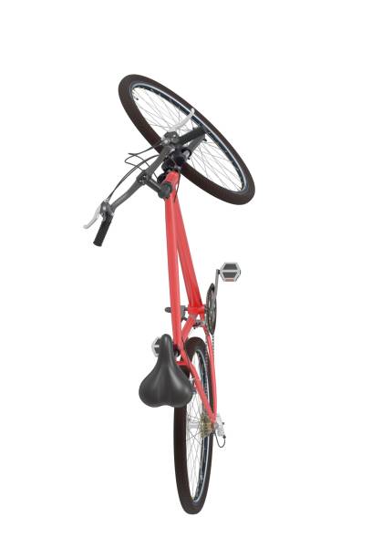 istock Red green bicycle standing on kickstand, top view isolated on white background, 3D illustration 2177422636