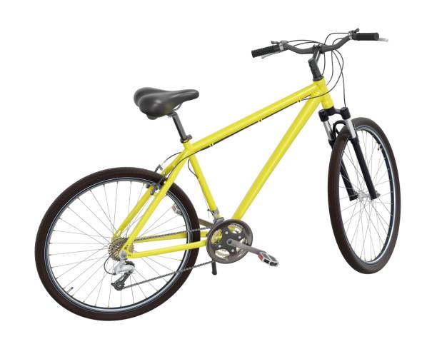 istock Yellow bicycle standing on kickstand, side view isolated on white background, 3D illustration 2177422649