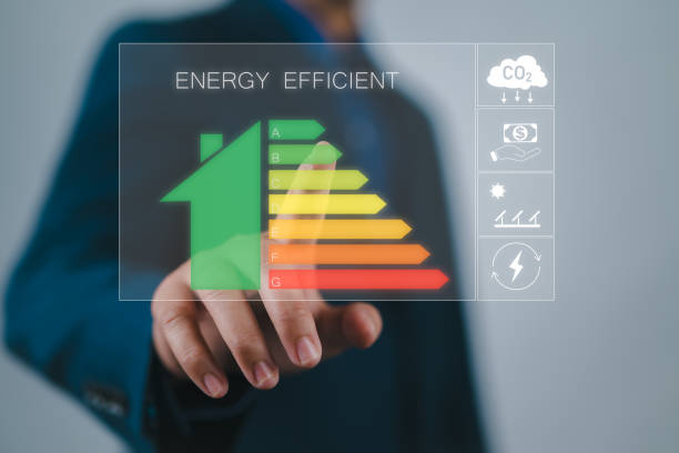 istock Ecological house with low consumption on renovation with insulation.Sustainable development and eco house. Efficiency energy rating concept. 2177432688