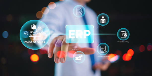 istock ERP software system for business planning concept.  Enterprise accounting resource network solution. Business people use smartphone with ERP data icon to analyze marketing sale technology in office 2177437899