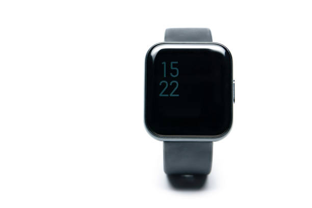 Closeup smart watch isolated on white background. Black smartwatch square shape design isolated