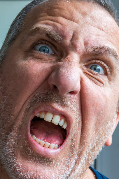 istock Anger and weird expression of a funny man. 2177450178