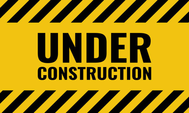 stockillustraties, clipart, cartoons en iconen met under construction announcement message, work safety warning, black on yellow background vector illustration - werk in de uitvoering bord