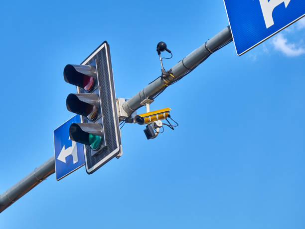 istock Traffic light with CCTV camera on the street 2177453919