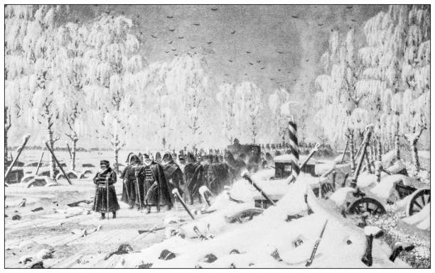 Antique image: Napoleon at Moscow, Portrayed by Vereshchagin, Retreat