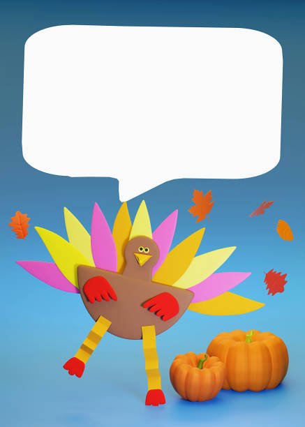 Happy Thanksgiving Day neon text with turkey on beige color background. Digitally generated image.