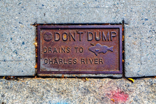 istock Don't Dump Plaque - Charles River - Massachusetts USA 2177456764