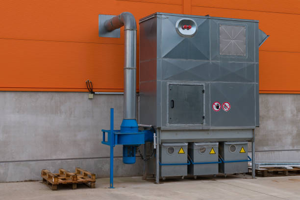istock Industrial air filtration system installed outside a warehouse. 2177457844
