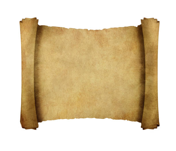 istock Old paper background, Paper treasure map. Old parchment scroll. Papyrus, Ancient manuscript. Antique document. Vintage torn sheets. Historical curled page, 3d illustration, 3d rendering 2177464299