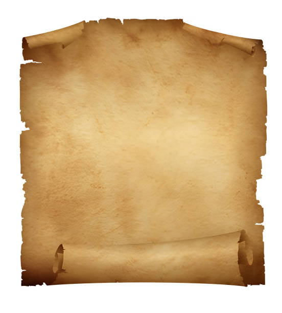 istock Old paper background, Paper treasure map. Old parchment scroll. Papyrus, Ancient manuscript. Antique document. Vintage torn sheets. Historical curled page, 3d illustration, 3d rendering 2177464738