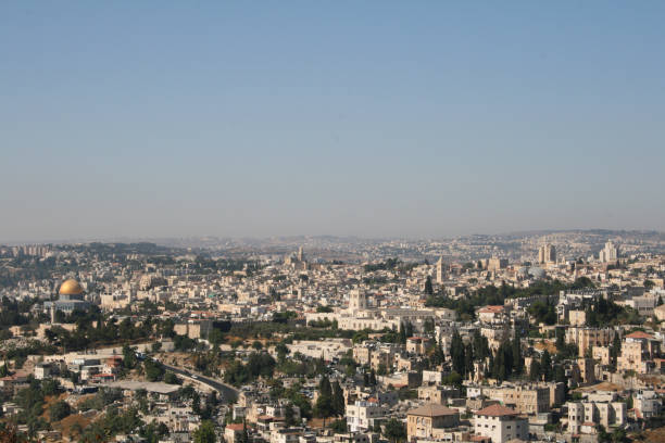 Wide angle view of Jerusalem with historic landmarks