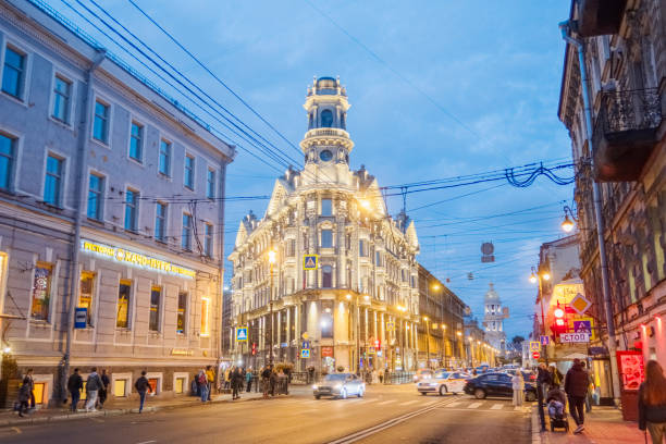 September 26, 2024, Russia, Saint Petersburg, Five Corners Crossroads in the evening