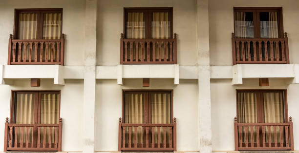 istock Wooden window with handrail and rustic balcony 2177468928