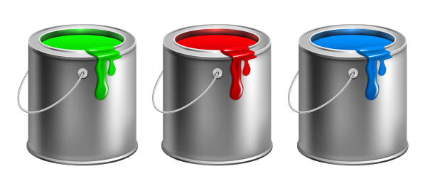 istock Steel cans with paint. Vector 3D clipart isolated on white background. 2177474109