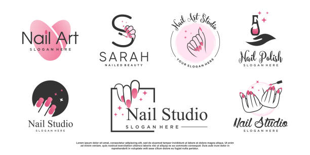 ilustrações de stock, clip art, desenhos animados e ícones de nail salon icon logo design vector with creative unique style premium vector - unha