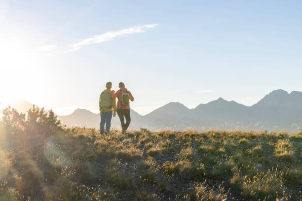 istock Mature couple watch sunset over mountains 2177478787