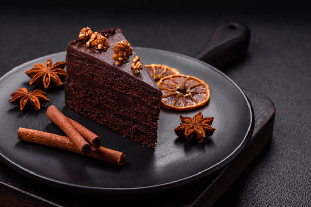 istock Piece of sweet chocolate cake with nuts 2177479696
