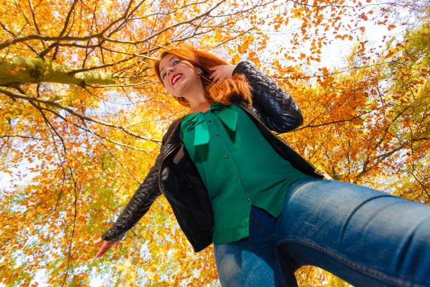 istock Girl having fun in forest. 2177480372