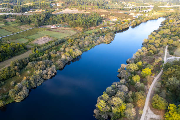 istock lima river bed near Ponte de Lima in september, aerial view from a drone 2177488812