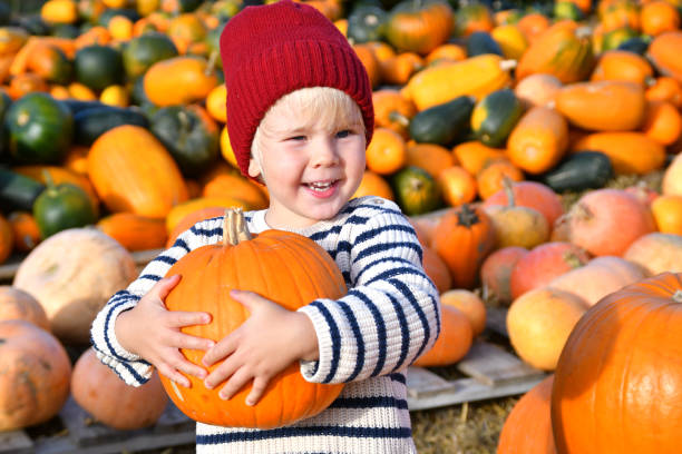 istock Little boy picking his pumpkin at the pumpkin patch 2177491243
