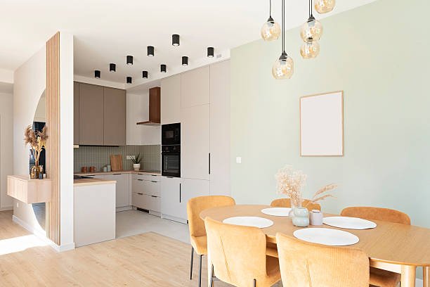 istock Dining table with chair in design interior of dining room and kitchen.  Interior decor. Real estate. 2177495192
