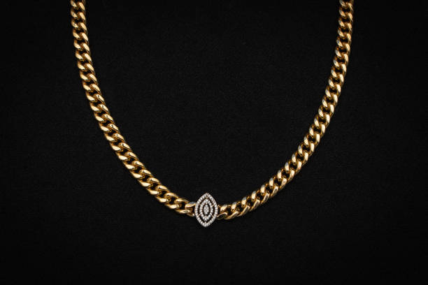 istock Gold Necklace with Eye-Shaped Diamond Pendant 2177500266